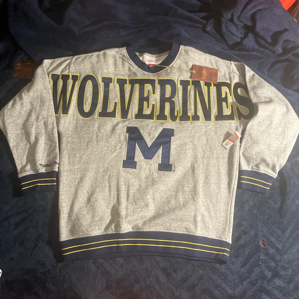 Mitchell & Ness Gray Crewneck Sweater With Blue And Yellow Accents